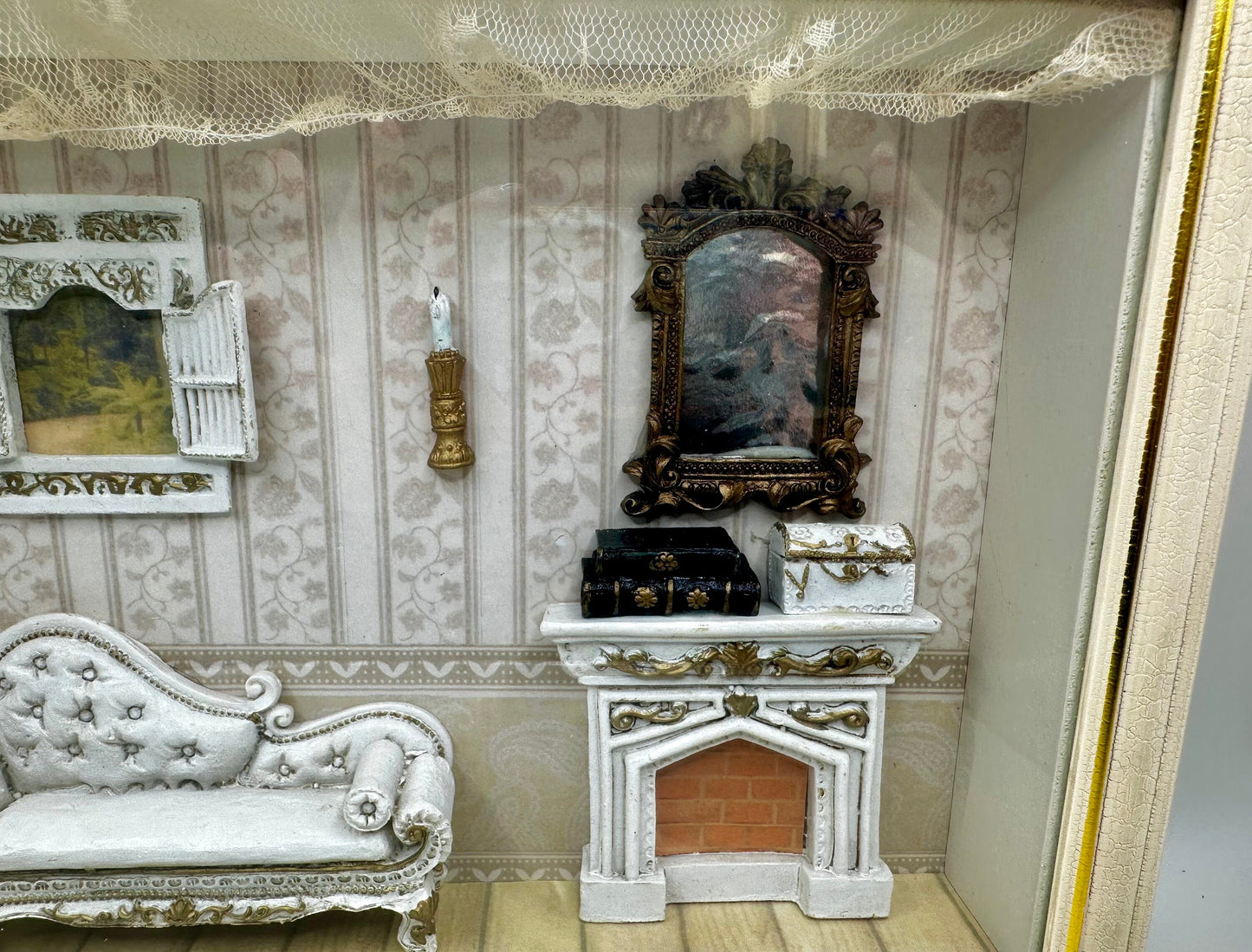 Victorian Living Room 3D Diorama Shadow Box Miniatures Wall Hanging