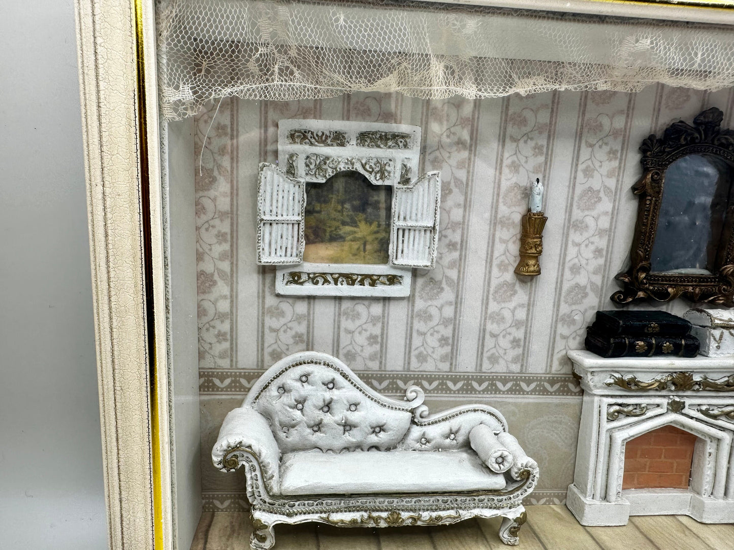 Victorian Living Room 3D Diorama Shadow Box Miniatures Wall Hanging