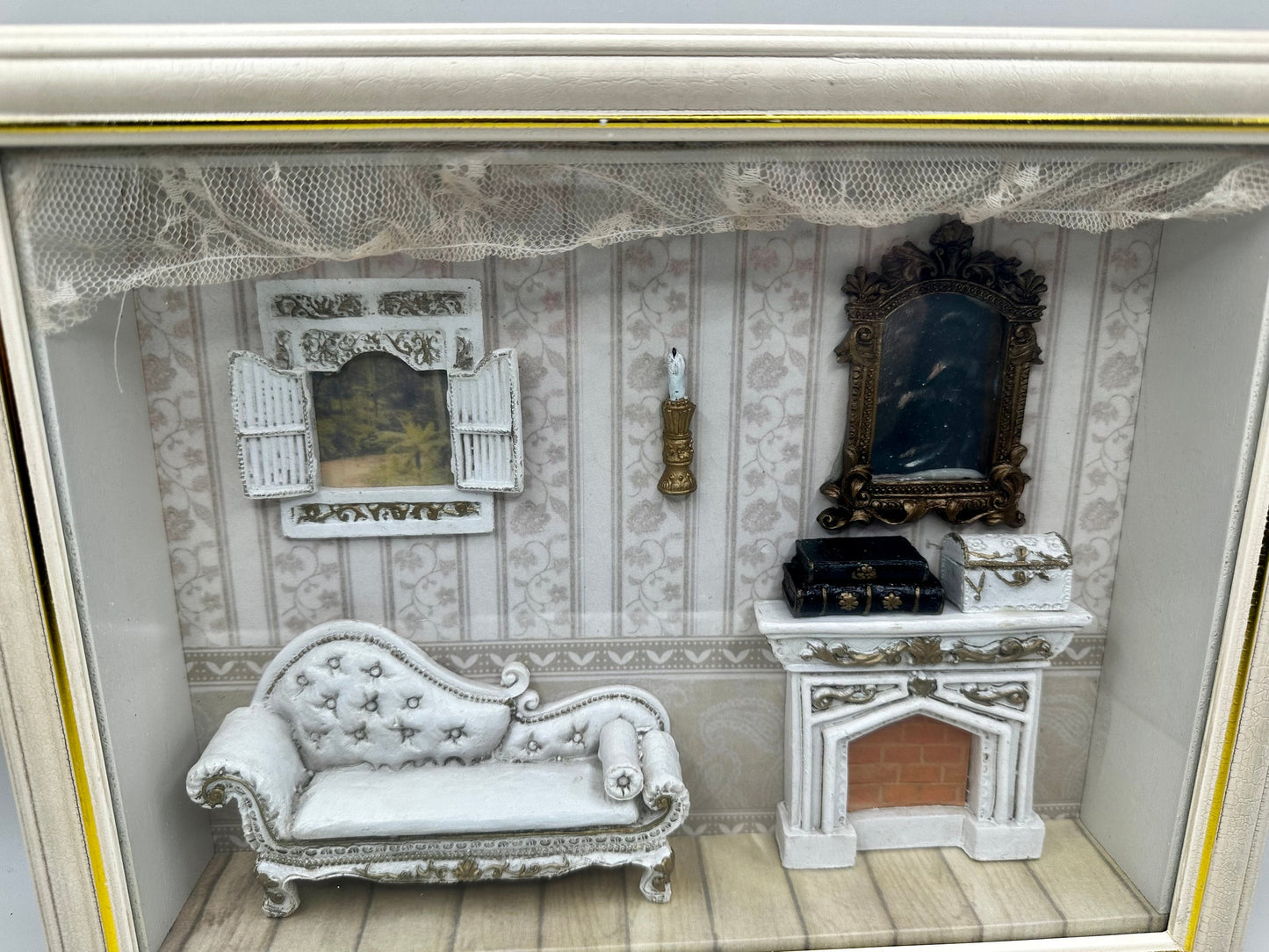 Victorian Living Room 3D Diorama Shadow Box Miniatures Wall Hanging