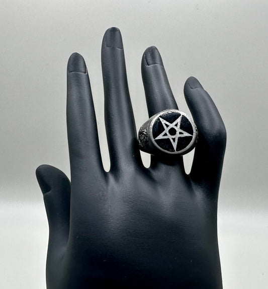 Alchemy of England Pentagram Rose Punk Goth Ring 90s Vintage Size 12