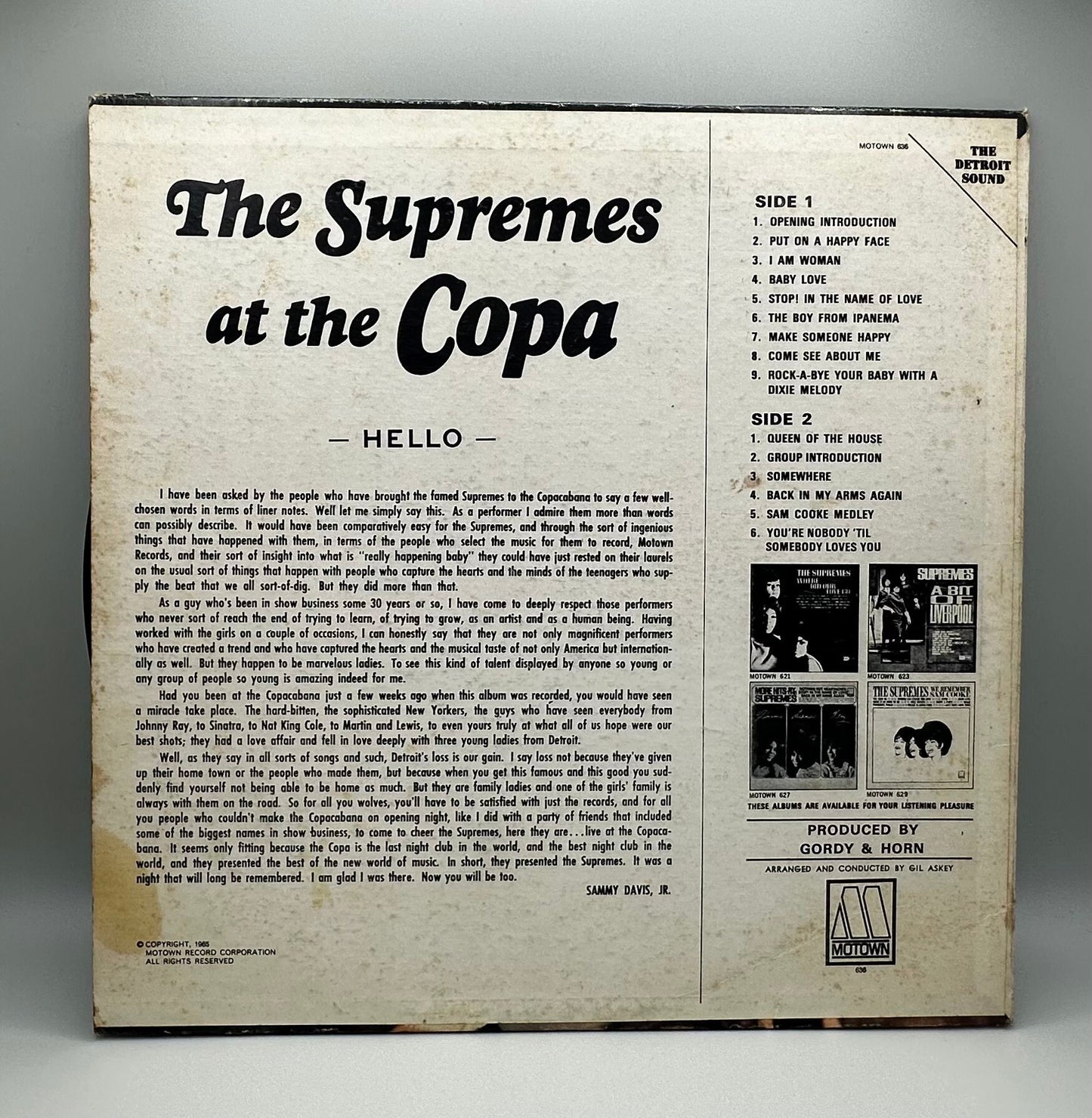 Supremes, The At The Copa Vinyl LP MOTOWN Records 1965