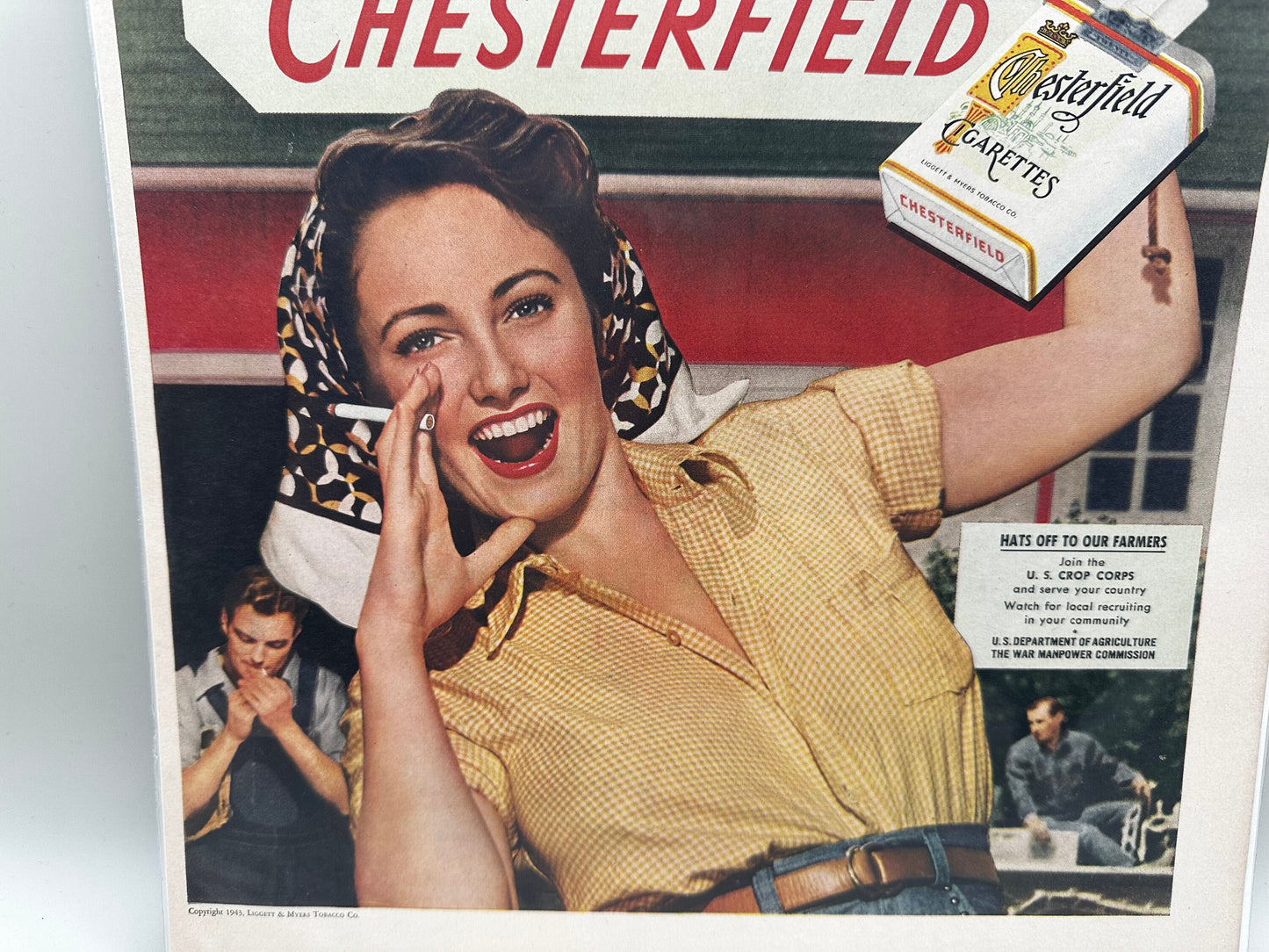 Vintage 1943 Chesterfield Cigarettes Tobacco Woman WW2 Print Ad 10 x 13.5 Wall Art