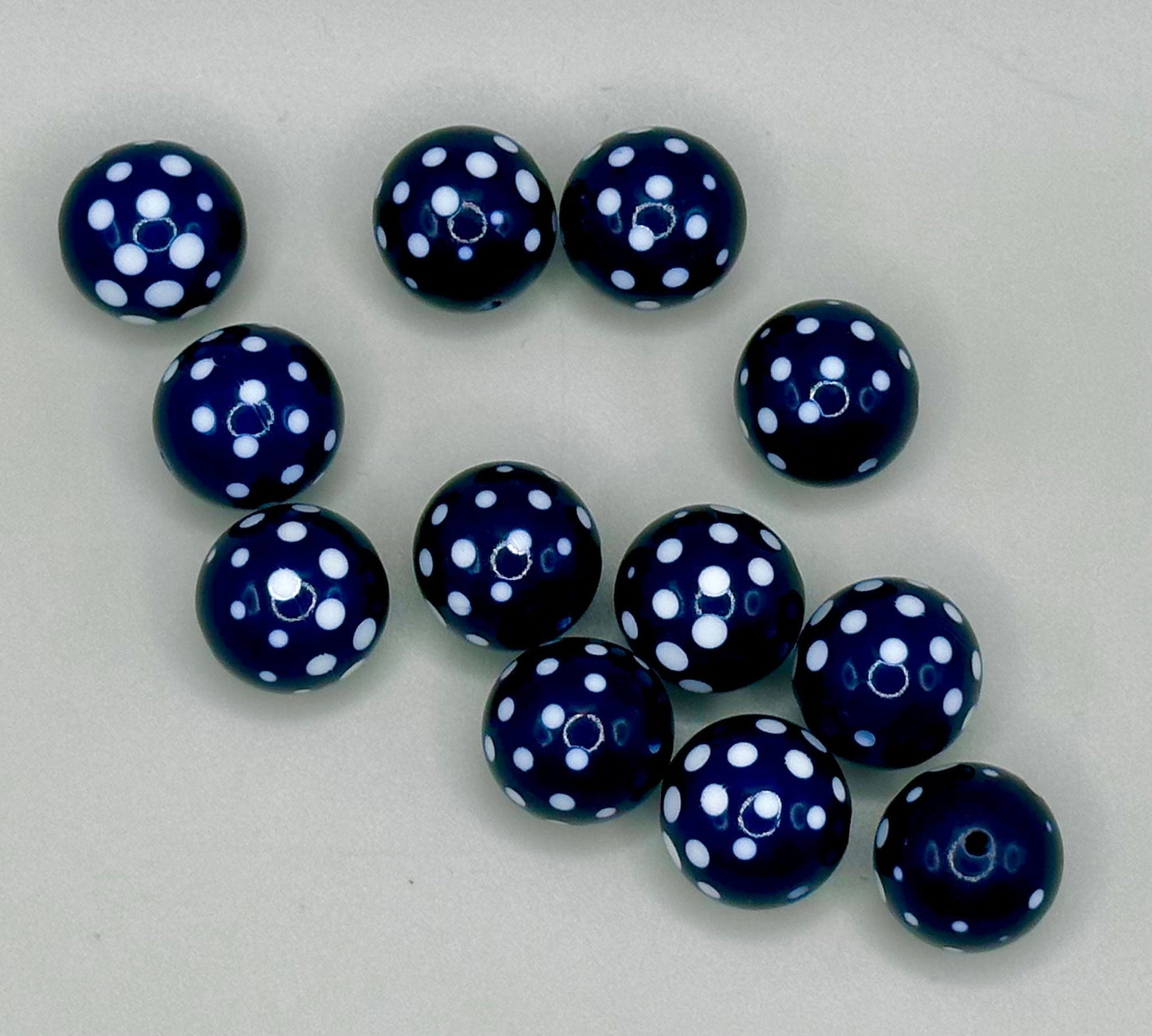 1950s 12 Acrylic 15MM Navy Blue White Polka Dot Beads Manufacturer’s Stock Vintage Lot