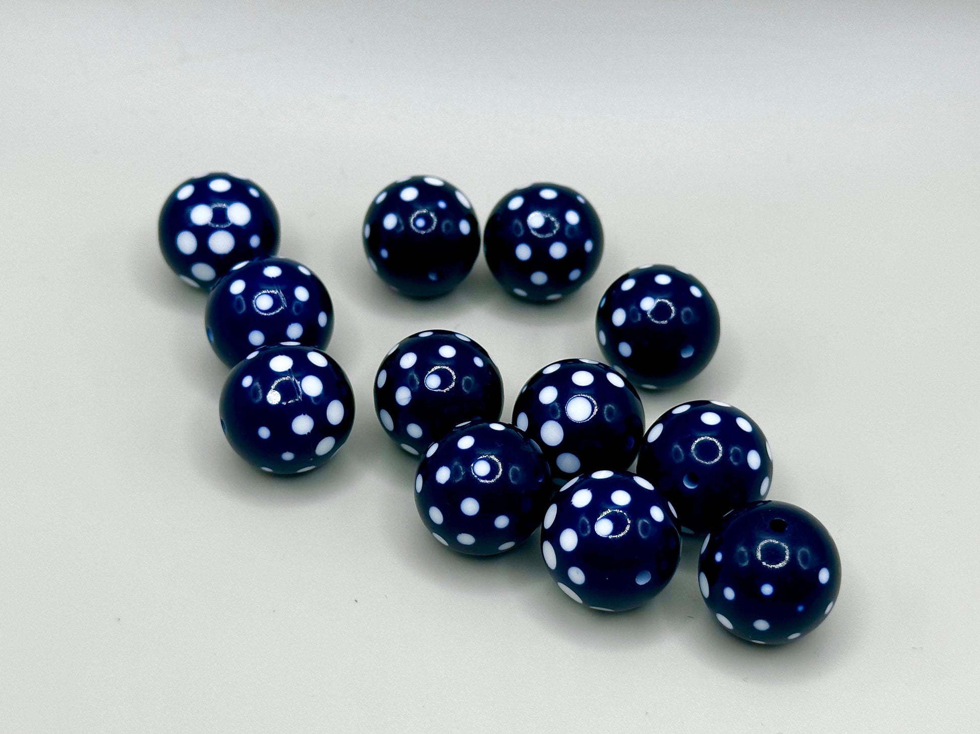 1950s 12 Acrylic 15MM Navy Blue White Polka Dot Beads Manufacturer’s Stock Vintage Lot