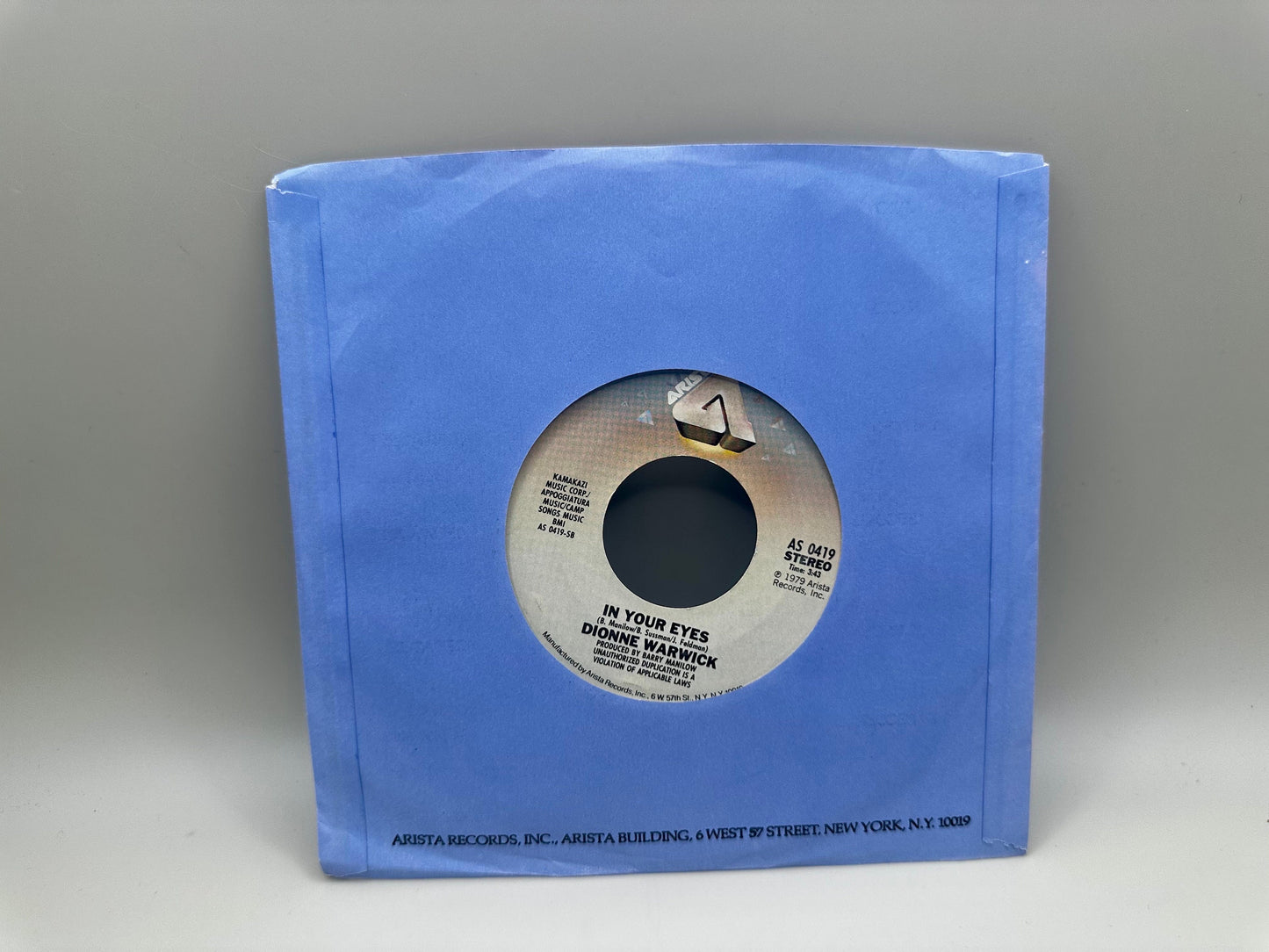 Dionne Warwick In Your Eyes/I'll Never Love This Way Again Vinyl 45 RPM 1979 Arista Records