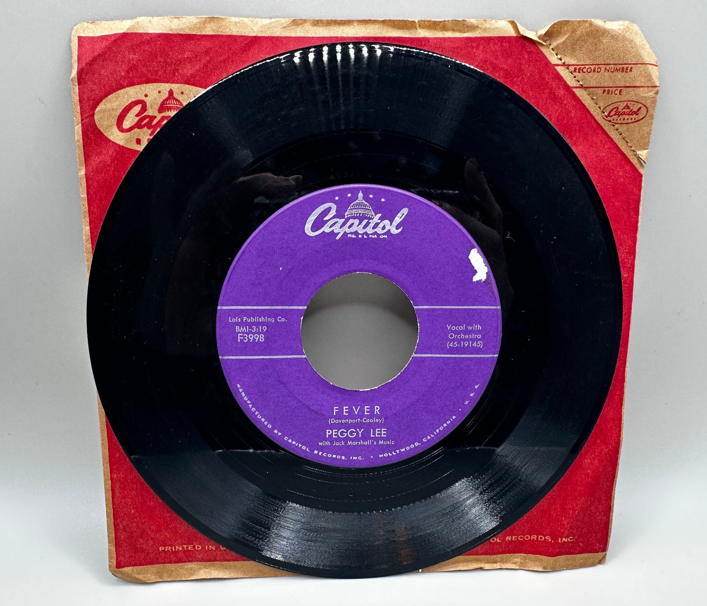 Peggy Lee – Fever/You Don’t Know 1958 Capital Records 45 RPM Vinyl