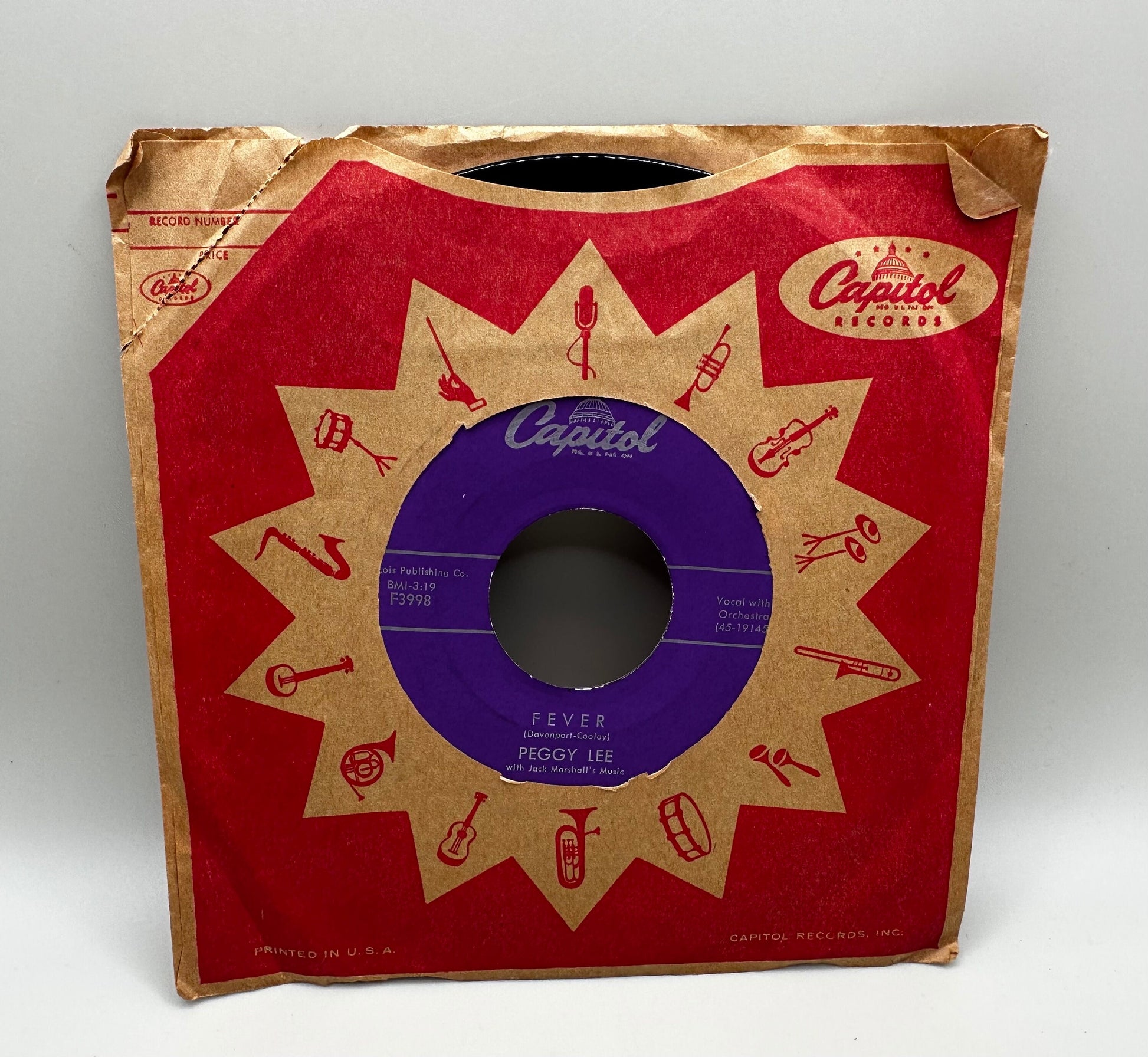 Peggy Lee – Fever/You Don’t Know 1958 Capital Records 45 RPM Vinyl