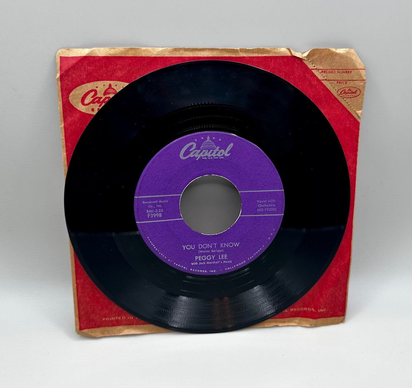 Peggy Lee – Fever/You Don’t Know 1958 Capital Records 45 RPM Vinyl