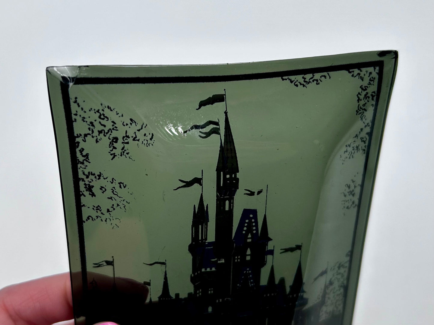 Walt Disney World Magic Kingdom Vintage Glass Cinderella Castle Ashtray Trinket Dish